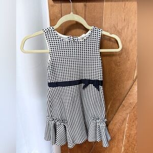Janie and Jack Navy Blue and White Gingham Bow Waist Dress
